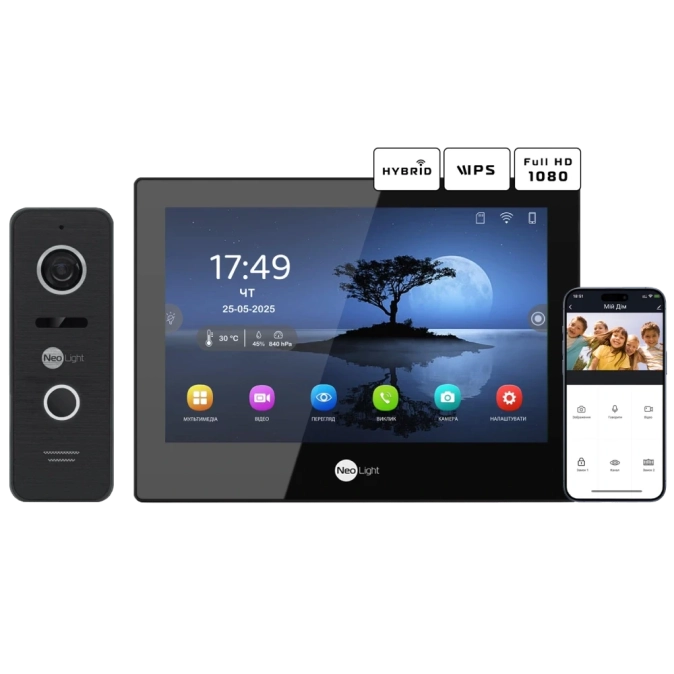 Neolight ALPHA Hybrid Black + PRIME FHD Black з кутком Комплект відеодомофону фото 1