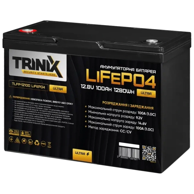 TRINIX TLFP-12100 Ultra 100А•г 12В Літієва акумуляторна батарея фото 1