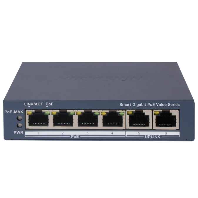 Hikvision DS-3E1506P-EI/MPoE Комутатор 6 портів керований фото 1