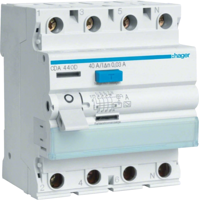 Hager CDA440D Диференціальне реле 4P, 6kA, 40A, 30mA, A фото 1