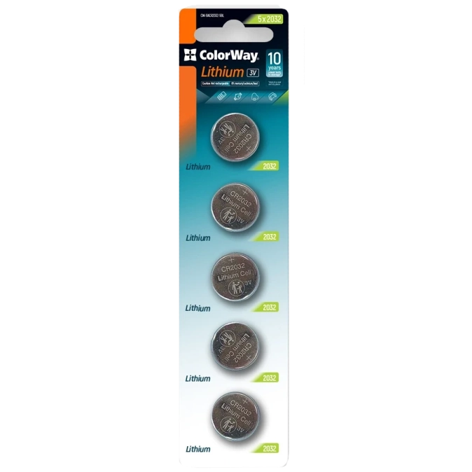 СolorWay Lithium Power літієві CR2032 (5шт) blister Батарейки фото 1