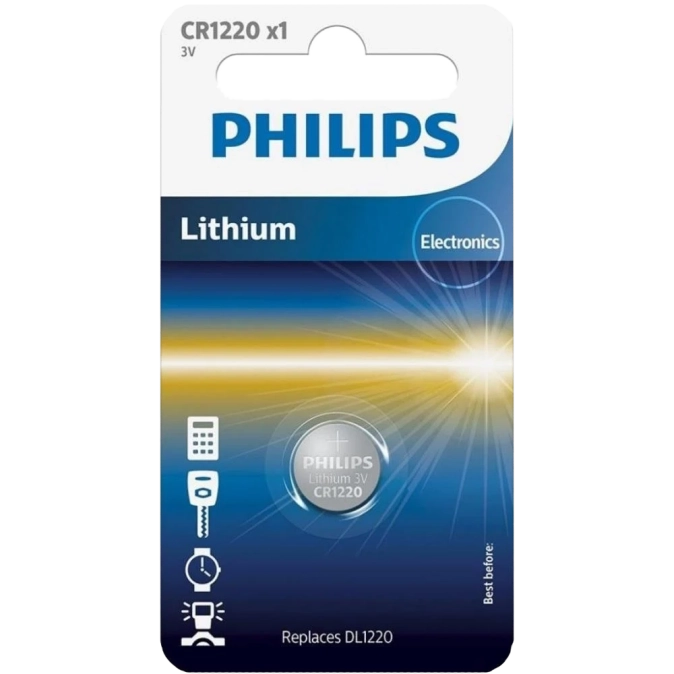 Philips CR1220 Батарейка літієва блістер, 1 шт фото 1