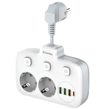 СolorWay CW-CHE24PDW 2x220V/3xUSB-A/1xUSB-C Сетевой фильтр
