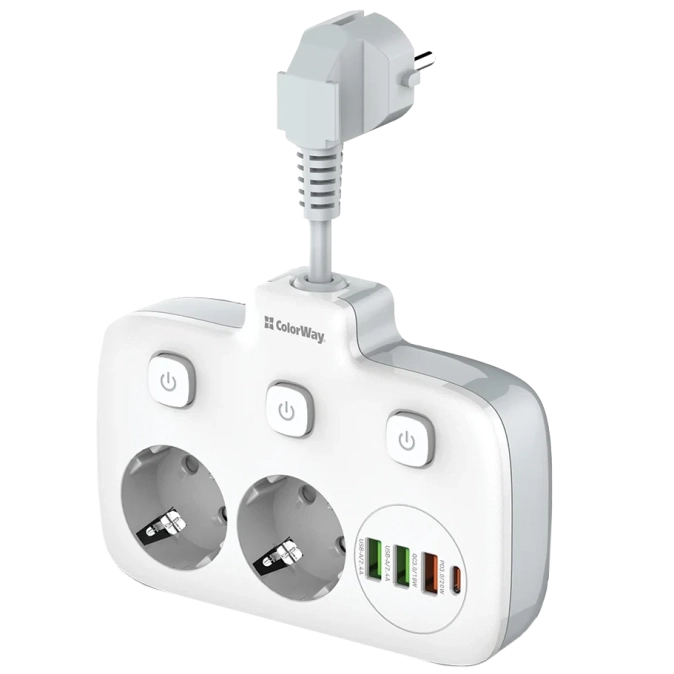 СolorWay CW-CHE24PDW 2x220V/3xUSB-A/1xUSB-C Мережевий фільтр фото 1