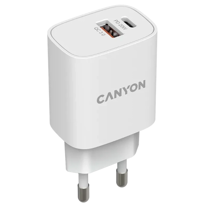 Canyon H-08 white (QC18W/PD 20W) Мережевий зарядний пристрiй фото 1
