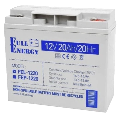 Full Energy FEL-1220 20А•г 12В гелева Свинцево-кислотна акумуляторна батарея фото 1