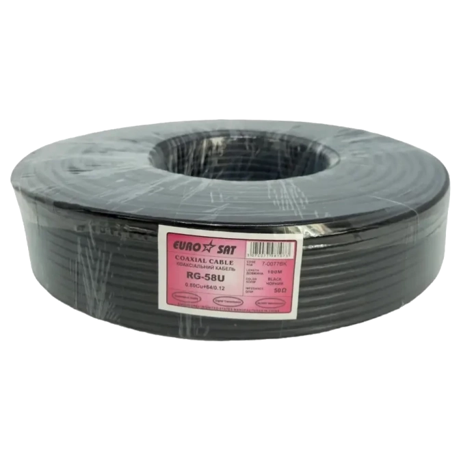 RG-58U (0.8СU+2.9PE+Al foil+64х0,12CCA) 5мм 100м Кабель коаксіальний фото 1