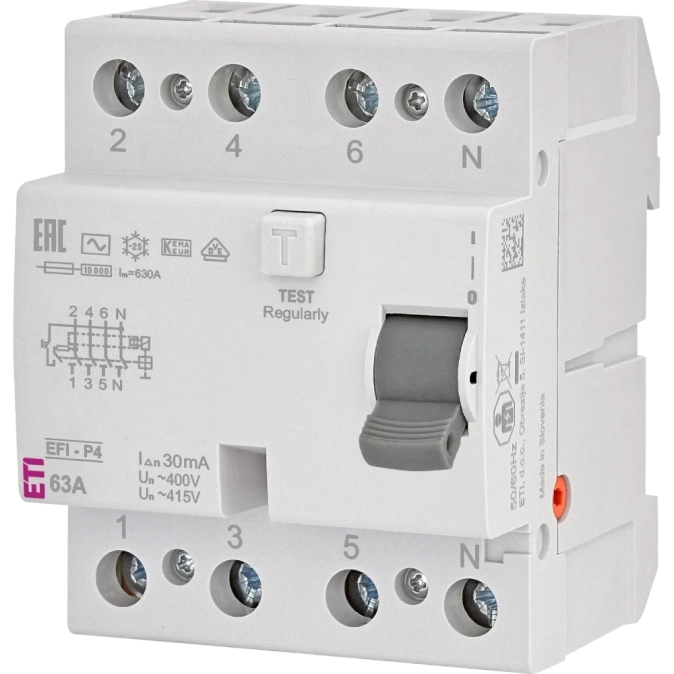 ЕТІ 4р EFI6-P4 63/0,03 тип AC (6kA) Реле диференційне (ПЗВ) фото 1