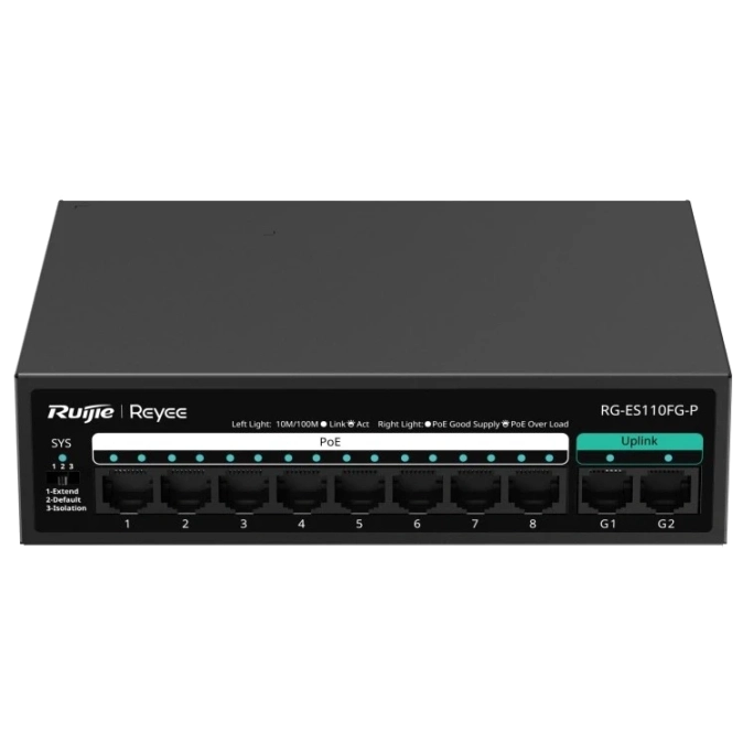 Ruijie Reyee RG-ES110FG-P PoE Комутатор 10 портів некерований фото 1