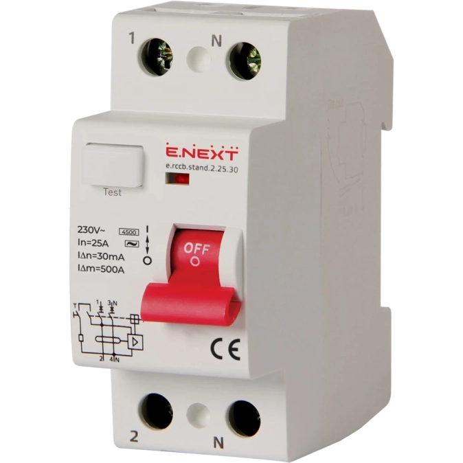 Enext e.rccb.stand.2.25.30 2р, 25А, 30mA Вимикач диференційного струму фото 1