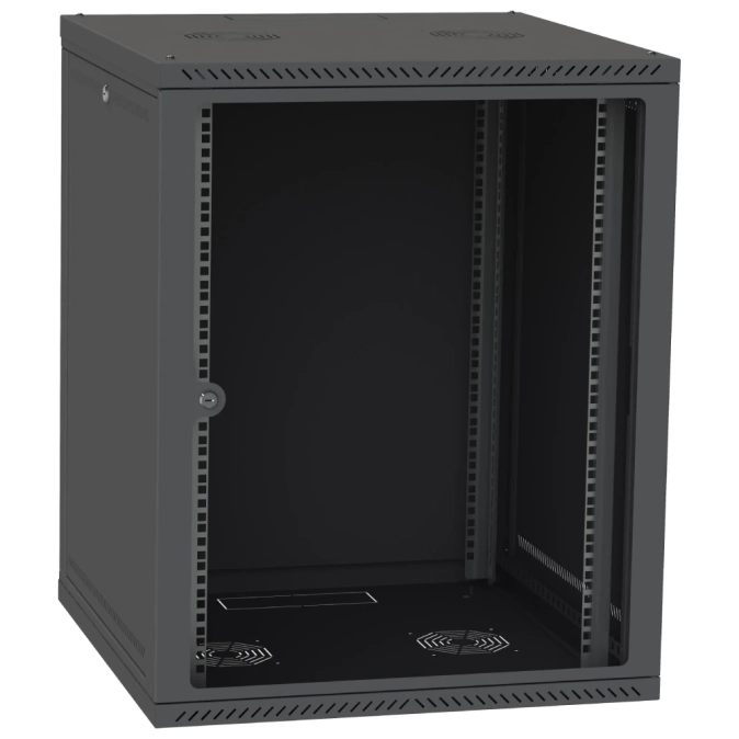 IPCOM 15U 600x600 Шафа телекомунікаційна двері скло (чорна) фото 1