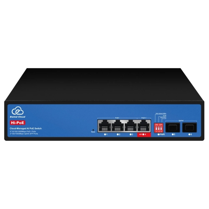 Ewind EW-ES3006FGSH-AP AI PoE Комутатор 6 портів керований хмарно фото 1
