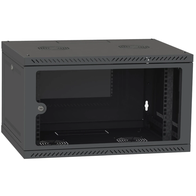 IPCOM 6U 600x450 Шафа телекомунікаційна двері скло (чорна) фото 1