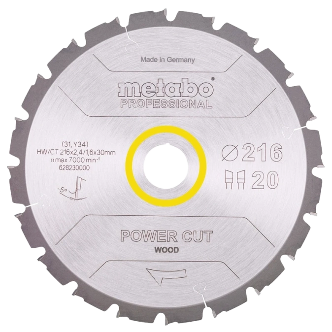 Metabo "power cut wood - professional" (628230000) Пильний диск 216x30, Z20 WZ 5° neg. фото 1