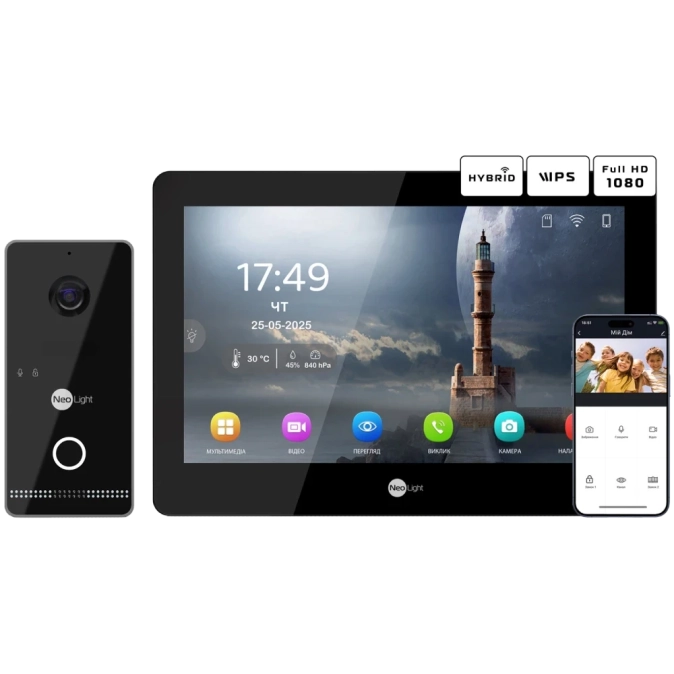 Neolight MEZZO Hybrid Black + OPTIMA IPW Black Комплект відеодомофону фото 1