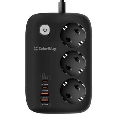СolorWay CW-CHE34PDB 3 розетки/4USB GaN3 Pro PD Сетевой фильтр