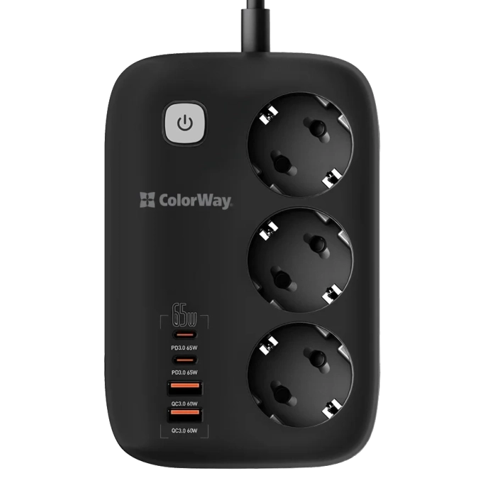 СolorWay CW-CHE34PDB 3 розетки/4USB GaN3 Pro PD Мережевий фільтр фото 1