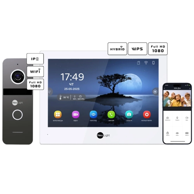 Neolight ALPHA Hybrid + SOLO IPW Graphite с уголком, PoE адаптер для вызовной панели Комплект видеодомофона
