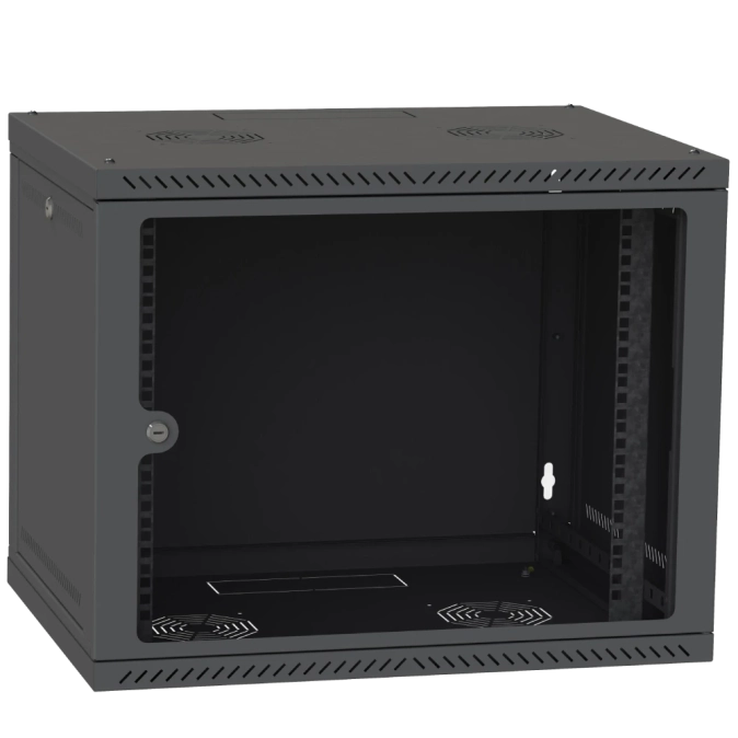 IPCOM 9U 600x450 Шафа телекомунікаційна двері скло (чорна) фото 1