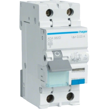 Hager ADA982D Дифавтомат 1P+N, 6kA, C-32A, 30mA, A