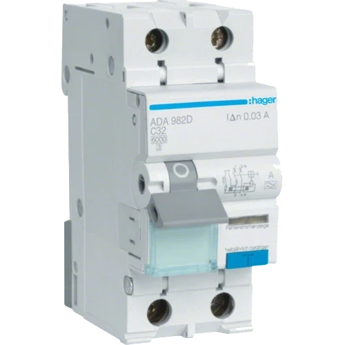Hager ADA982D Дифавтомат 1P+N, 6kA, C-32A, 30mA, A фото 1