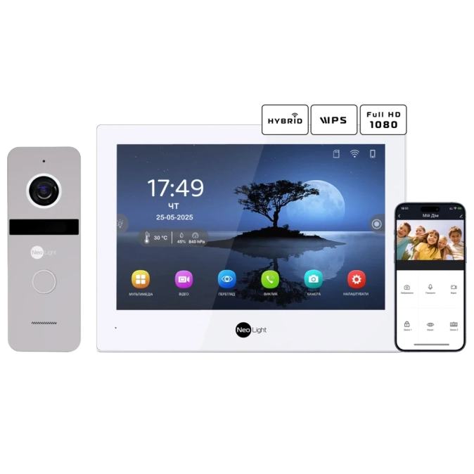 Neolight ALPHA Hybrid + SOLO FHD Silver Комплект відеодомофону фото 1