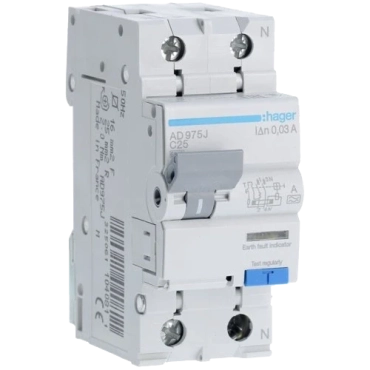Hager 1+N С25/30mA 6кА, тип-A AD975J Дифавтомат