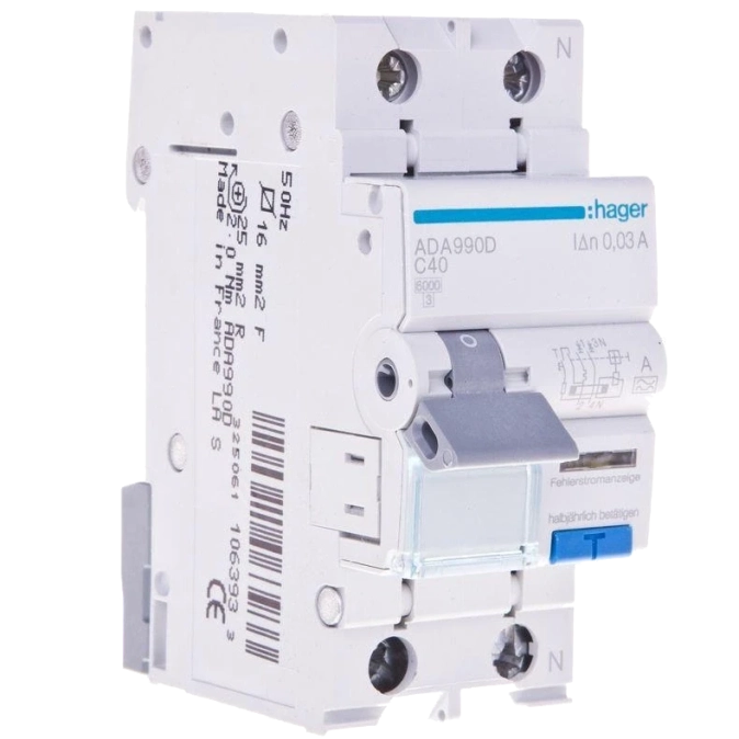 Hager ADA990D Дифавтомат 1P+N, 6kA, C-40A, 30mA, A фото 1
