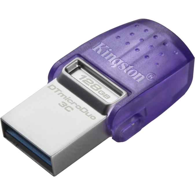 Kingston 128GB USB 3.2 Type-A Gen1 + Type-C DT microDuo 3C R200MB/s Накопичувач фото 1